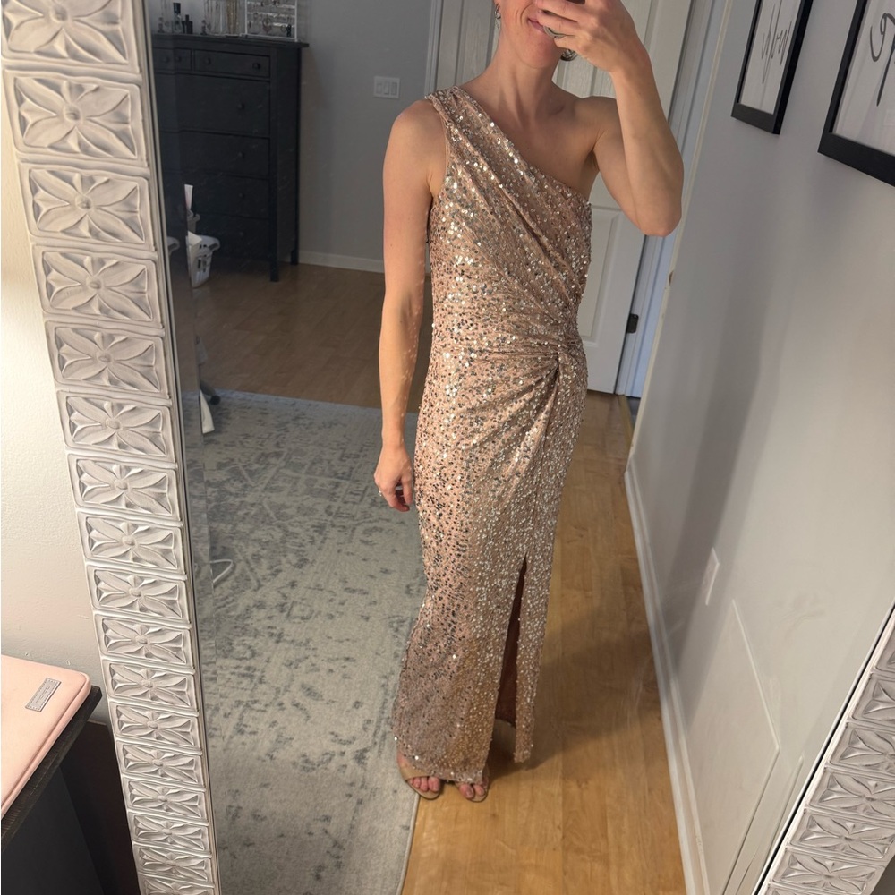 Wish Gold Asymmetrical Ruched Gown